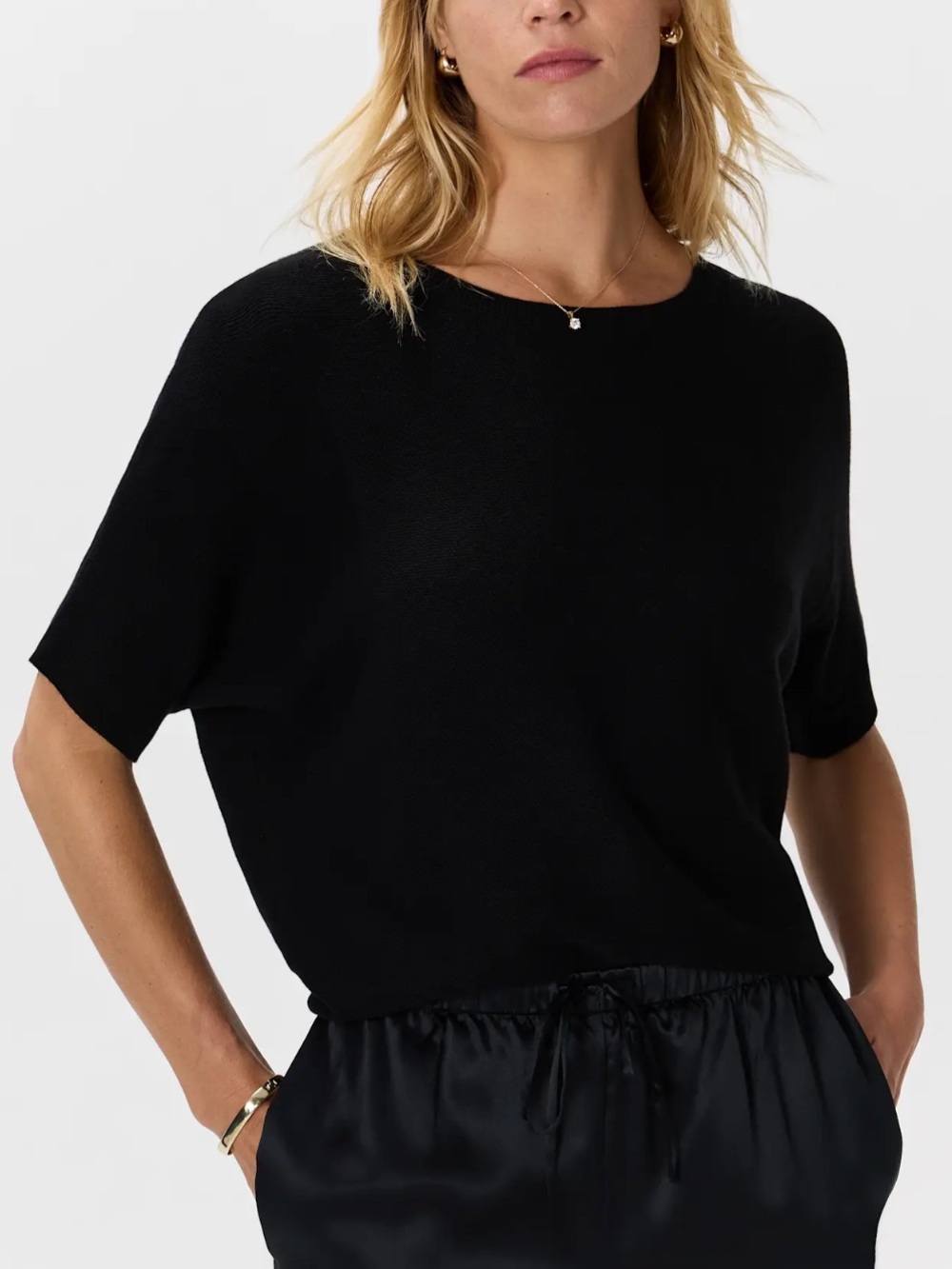 Quince Lightweight Cotton Cashmere Link-Stitch Dolinan Sweater Black 2025-Medium
